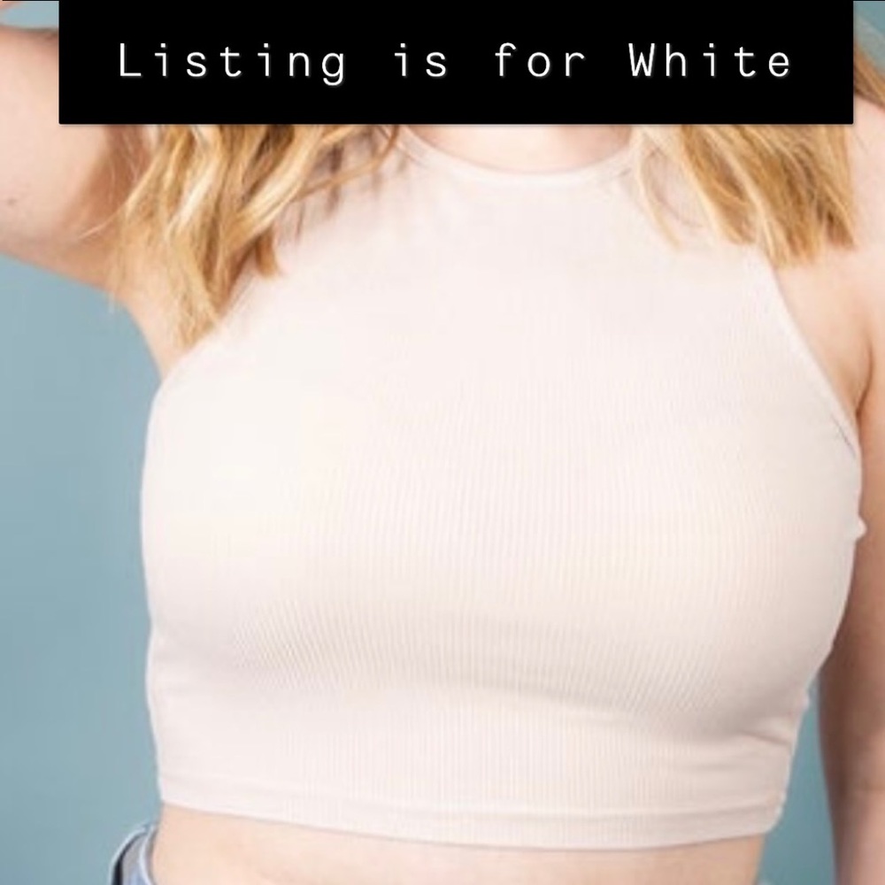 White Rib Knit Crop Tank - Picture 3 of 3
